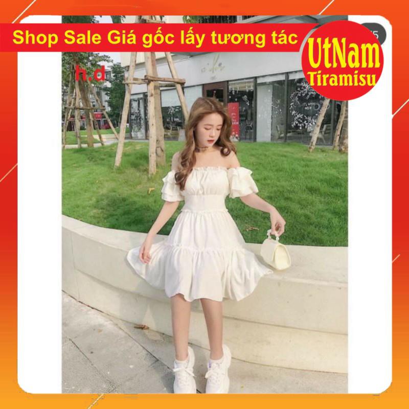 ( Sẵn) Đầm dự tiệc trễ vai tay bồng 3 tầng bèo Dáng xòe, Váy Tiểu Thư Trắng Trễ Vai or Cổ Vuông Vintage 2 màu Đen, Trắng | BigBuy360 - bigbuy360.vn
