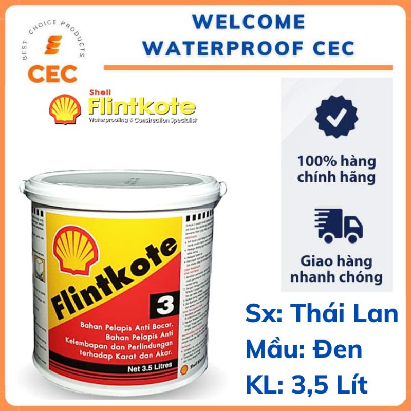 Shell Flintkote - Sơn Chống Thấm Màu Đen - Lon 3,5 Lít - Chống Thấm Bể Cá Cảnh Hồ Cá KOI, Chính Hãng Flinkote Thái Lan