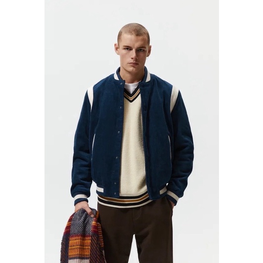Order áo khoác xuất dư ZARA của nam Áo khoác bomber nhung tăm phối viền