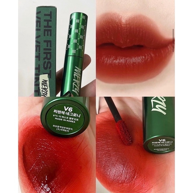 Son Merzy The Frist Velvet Tint V6 Xanh lá , V6 Siren siêu lì mịn môi