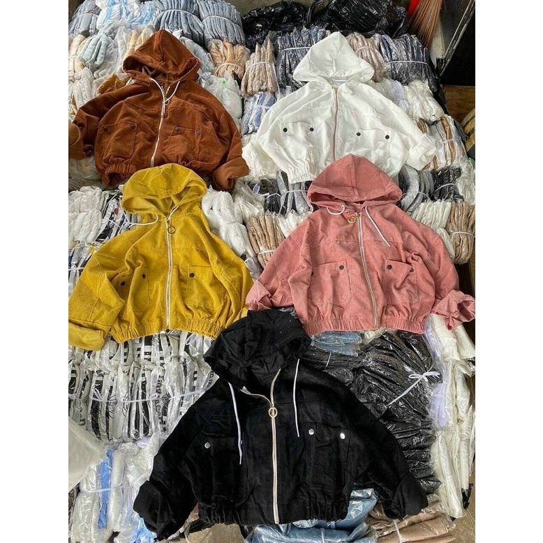 Áo khoác croptop nữ  BEBONGSTORE chất nhung tăm phối túi hộp 2 bên phong cách mới