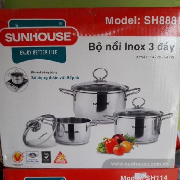 Bộ Nồi Inox 3 Đáy Sunhouse SH888 Siêu Dày