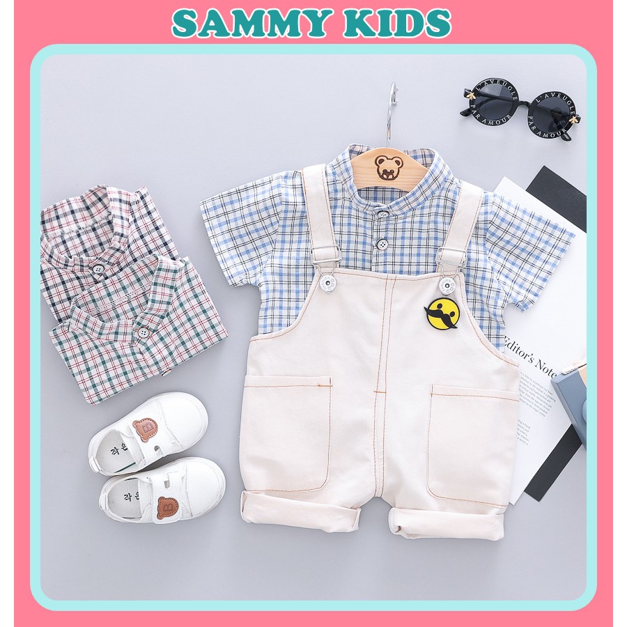 Set yếm công tử bé trai Hàn Quốc cá tính họa tiết caro cao cấp dễ thương Sammy Kids BB15