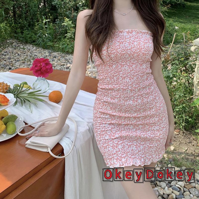 OKDK-Women´s Slim Fit Dress Floral Print Sleeveless Off Shoulder Design Summer Beach Sweet Dress