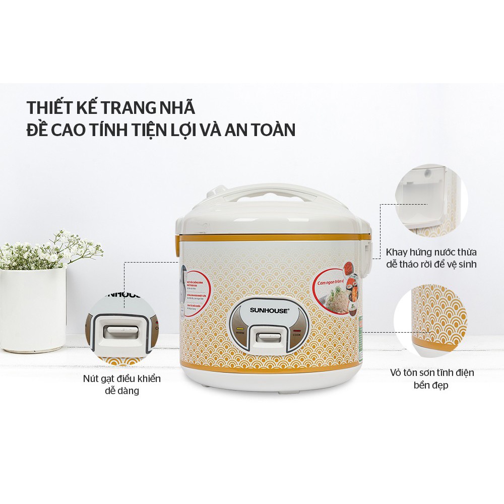 Nồi Cơm Điện SUNHOUSE SH830 900W ( Dung Tích 2.8L ), Dành cho 6-8 Người Ăn