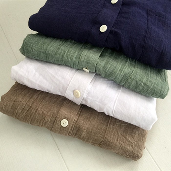 Áo Sơ Mi Lanh Cotton Cổ Đứng Tay Lửng Dáng Rộng Phong Cách Nhật Bản Thời Trang Cho Nữ