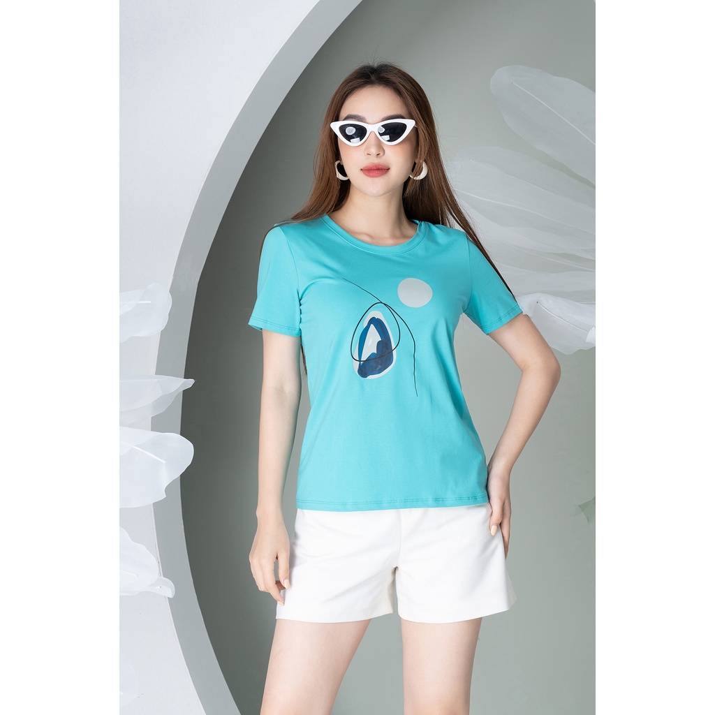 Áo phông nữ in hình hai màu chất liệu Cotton Compact LOZA PT302026