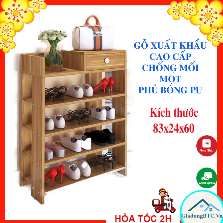 Kệ Để Giày Gỗ 5 Tầng Chất Liệu MDF Có Ngăn Kéo, Móc Treo Đồ Lắp Ghép Siêu Tiện Dụng l Kệ Giày Gỗ Cao Cấp, Không Mối Mọt