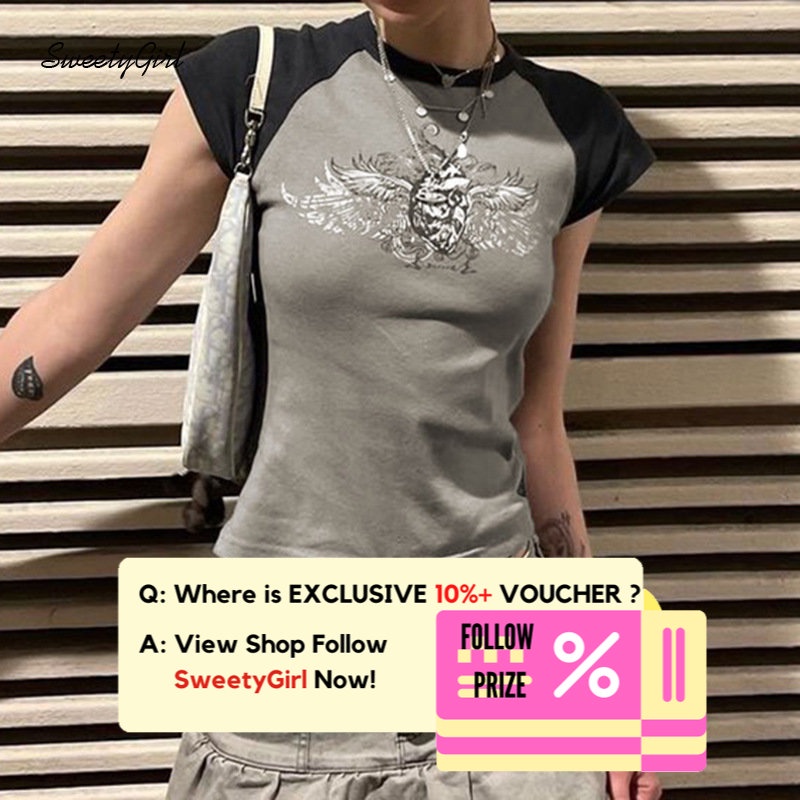 Áo Thun Tay Ngắn Cổ Tròn Phối Màu Tương Phản Thời Trang 2022 Y2k Quyến Rũ Cho Nữ