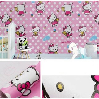 DECAL 1m Giấy dán tường khổ rộng 45cm ( có sẵn keo ) - kitty hồng chấm bi gấu vàng ELL264
