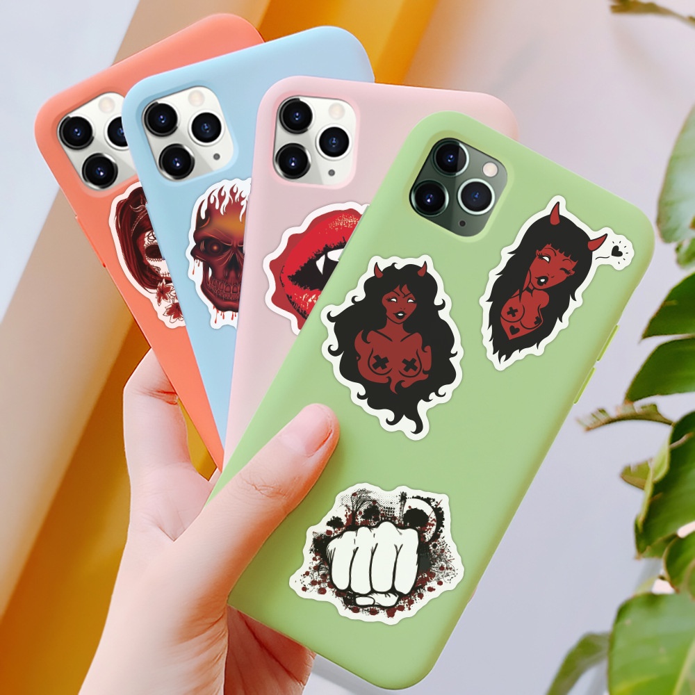 50/25/10 Miếng Dán Trang Trí Điện Thoại Laptop Sổ Lưu Niệm Hình Ác Quỷ Màu Đỏ Đậm Kiểu Gothic Gothic