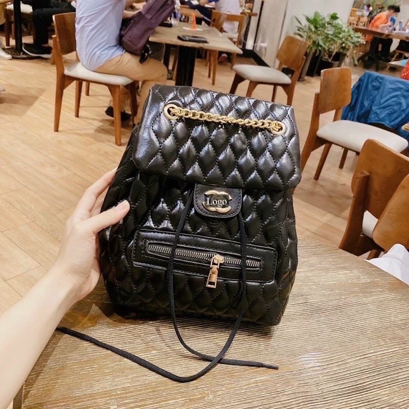 Balo trần trám nắp gài khoá xoay logo vàng nổi hàng đẹp chất da bóng mềm mịn (hàng chuẩn ảnh)