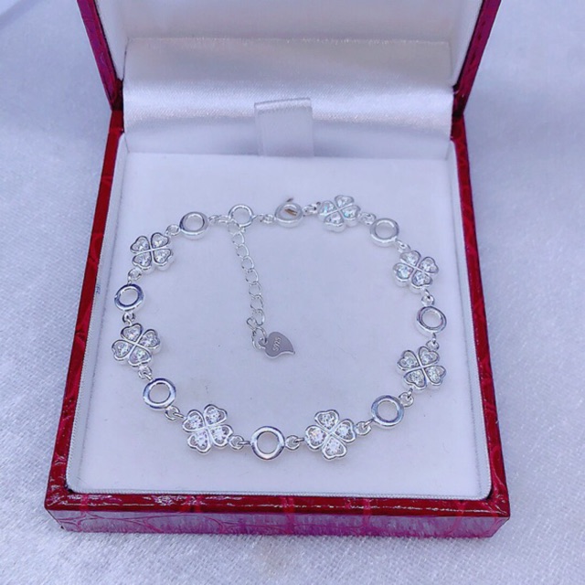 Lắc tay cỏ 4 lá bạc thật cao cấp sắc nét