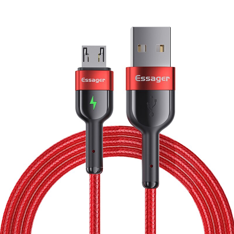 Cáp sạc Essager có đèn LED giao diện micro USB hỗ trợ sạc nhanh cho điện thoại Android 2m