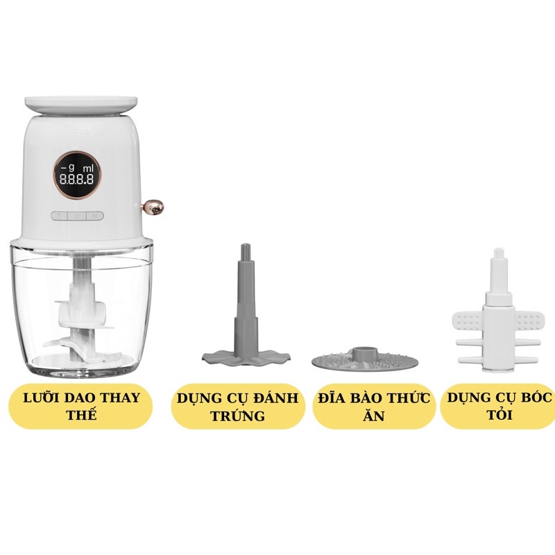 Máy xay đa năng cối thuỷ tinh 600ml - Tích pin + Tích hợp cân điện tử tối đa 1kg