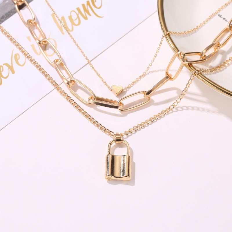 Dây chuyền mặt họa tiết ổ khóa và trái tim phong cách cổ điển