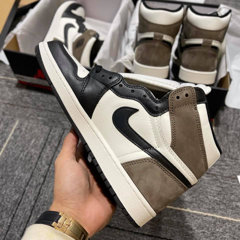 Giày Jordan 1 Mocha, Giày JD1 Nâu Đen Cổ Cao Nam Nữ full box bill