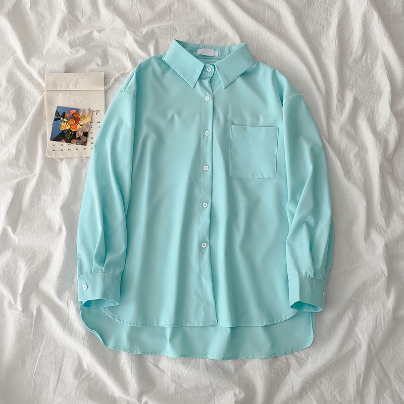 Áo sơ mi dáng rộng phong cách retro Hàn Quốc dễ phối đồ dành cho nữ