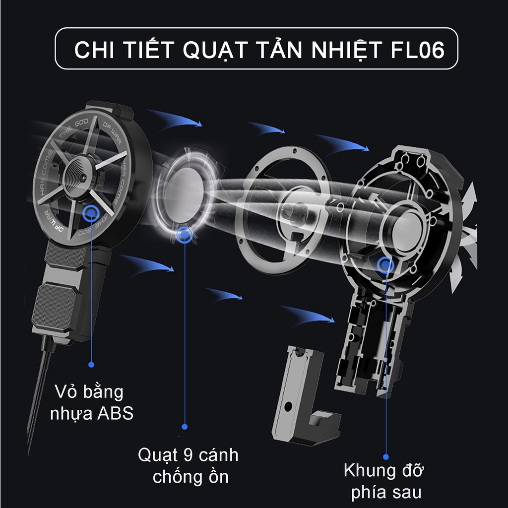 Quạt tản nhiệt điện thoại MEMO FL06 gaming mini quạt 9 cánh chống ồn chơi game pubg free fire liên quân mobile