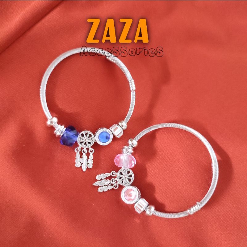 Vòng tay xi bạc S925 - Lắc tay nữ charm đá mạ bạc Ý xanh dương, hồng ngọc dễ thương ZAZA AVT0046