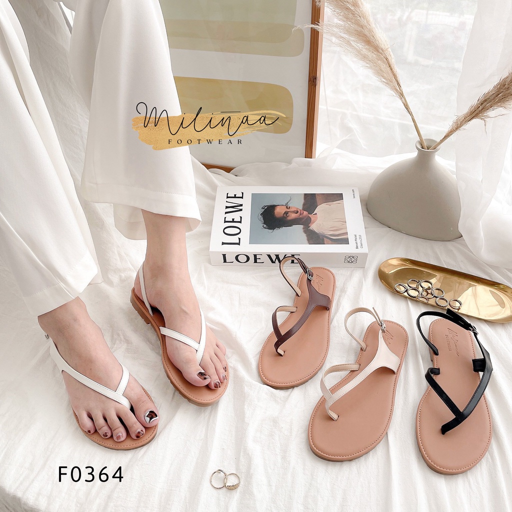 GIÀY SANDAL NỮ ĐẾ BỆT QUAI MÃNH KẸP CHỮ V HẬU KHOÉT GÀI F0364