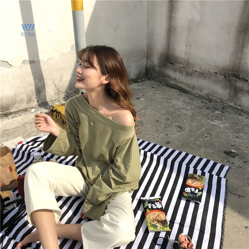 Áo trễ vai màu trơn kiểu dáng đơn giản hợp thời trang | BigBuy360 - bigbuy360.vn