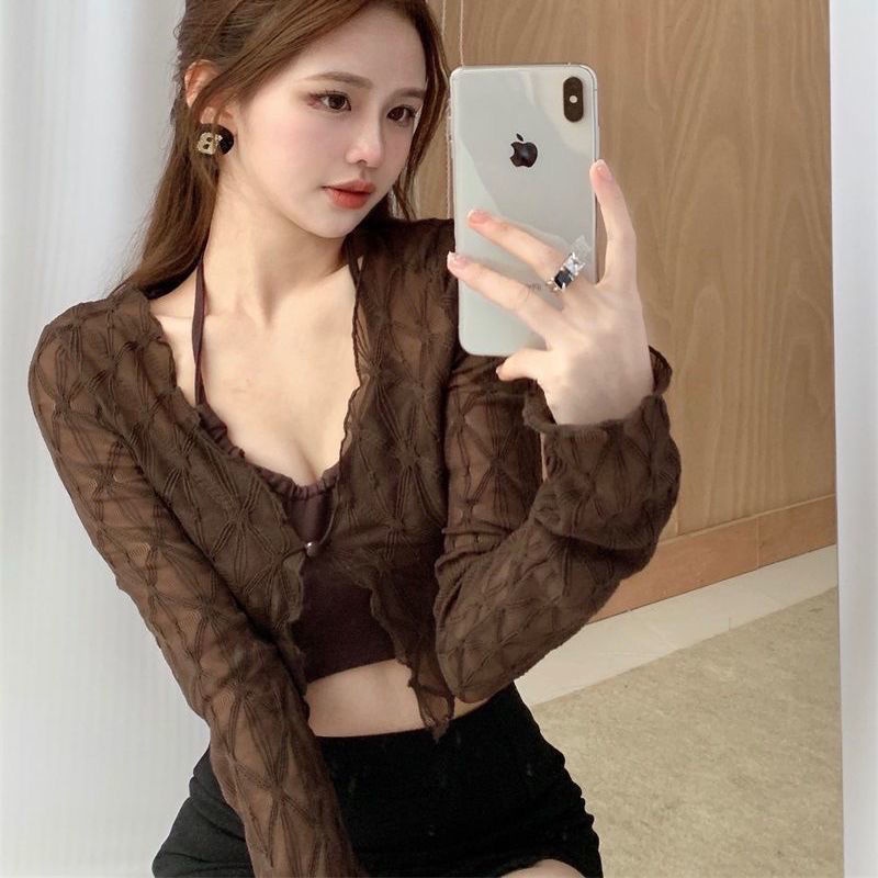 Set đồ COZOKC gồm áo khoác cardigan tay dài và áo không tay thời trang quyến rũ cho nữ