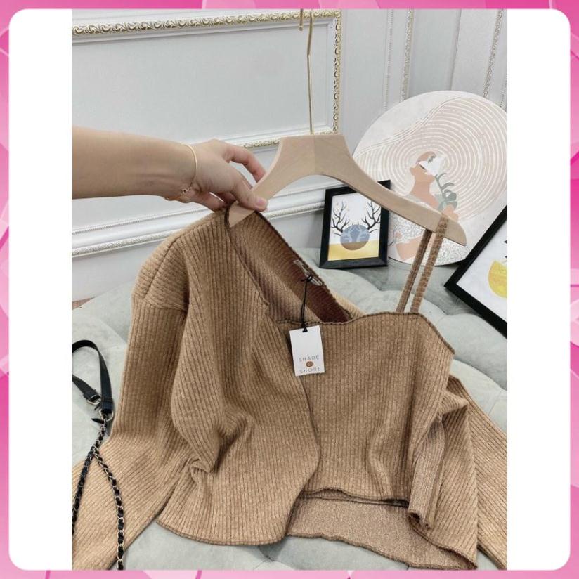 A06 CAO CẤP Set áo Cardigan len mix áo 2 dây ôm body (A06) OR