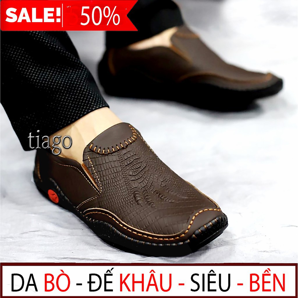 Dày Lười Nam-Da Bò Vân Chân Cá Xấu Da Thật 100% - Giày Công Sở Kiểu Dáng Thanh Lịch Đen Và Nâu Dễ Phối Đồ - Giày Da Nam