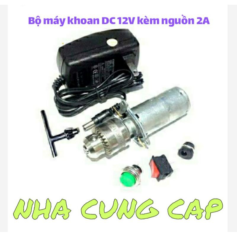 BỘ MÁY KHOAN DC 12V MINI KÈM NGUỒN 12V 2A