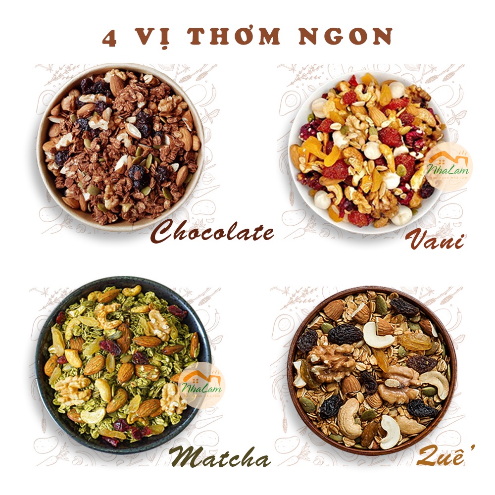 Granola Siêu Hạt Mix 12 Loại Hạt, Ngũ Cốc Giảm Cân Thêm Macca, Óc Chó Đỏ, Dừa Khô