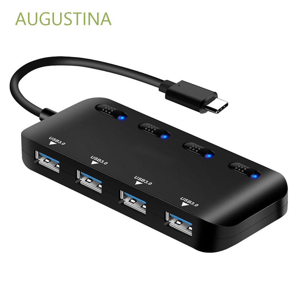 AUGUSTINA 4 Port Splitter USB 3.0 Computer Accessories USB Hubs External Distributor LED Light MultiPort Computer Peripherals Type C with Switch Hub Adapter/Multicolor