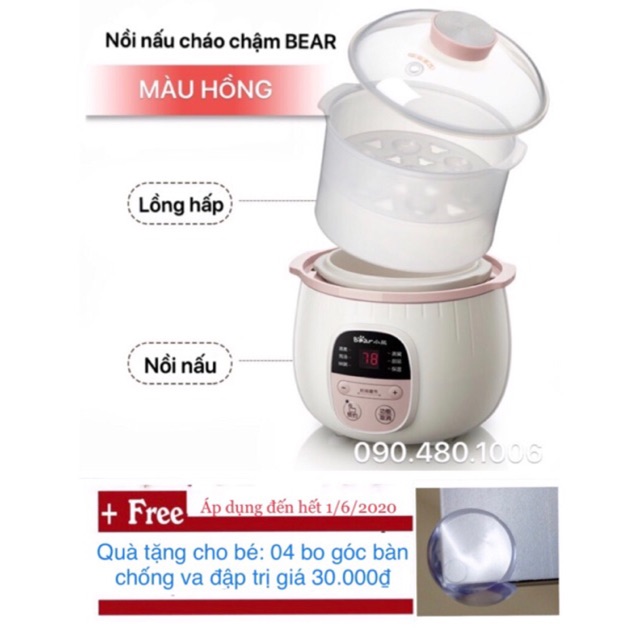 (TLY NGHỈ BÁN) NỒI NẤU CHÁO CHẬM BEAR CÓ HẸN GIỜ 0,8L