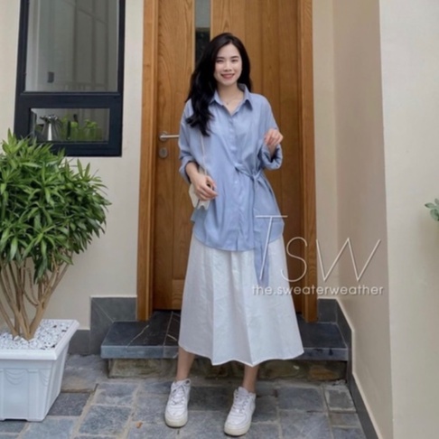 XẢ KHO Áo sơ mi buộc nơ eo