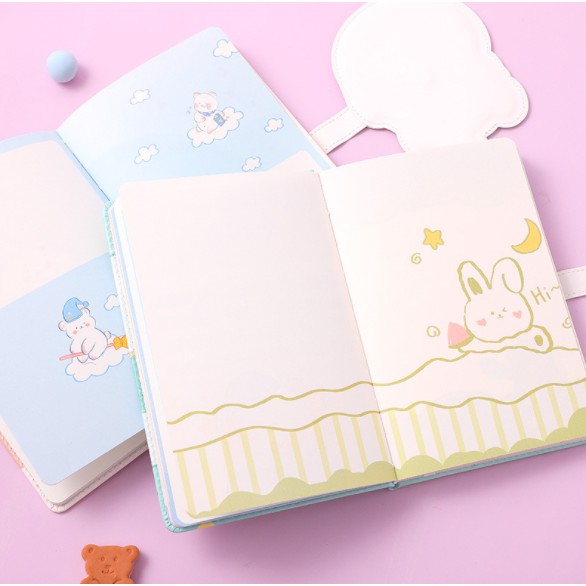 Sổ tay hoạt hình in nổi đính kim sa - Sổ tay cute, size A5 (32k) - Tặng kèm sticker