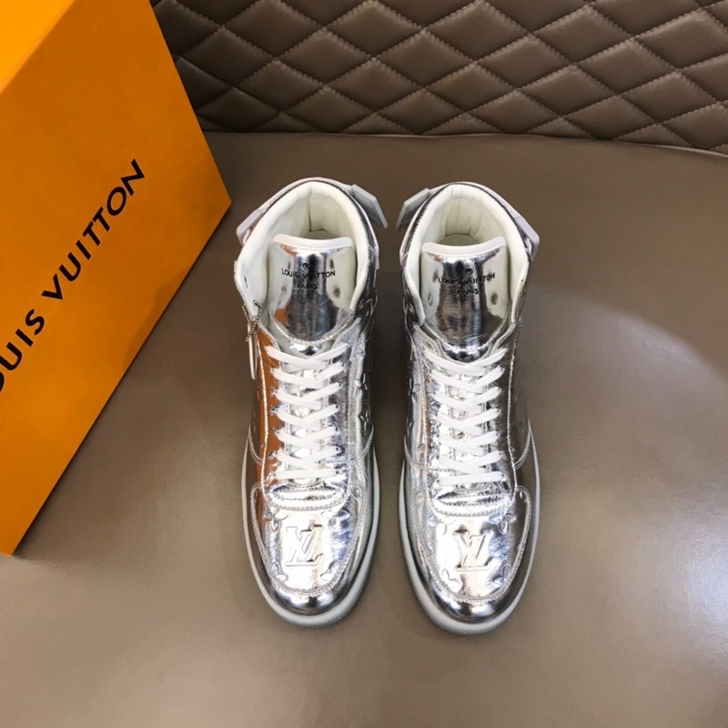 Giày thể thao nam cổ cao màu ánh kim thương hiệu Louis Vuitton LV Bevelly Hills cao cấp da thật