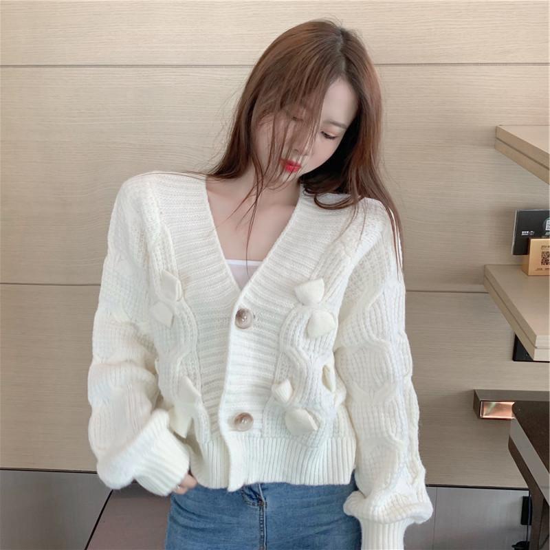 Áo khoác cardigan dệt kim dáng rộng mềm phối nơ phong cách mùa thu Hàn Quốc cho nữ