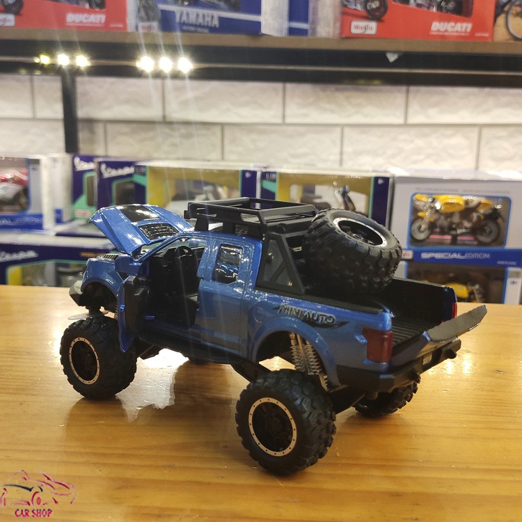 XE MÔ HÌNH SẮT FORD F150 OFFROAD Tỉ Lệ 1:32 Hãng Miniauto màu xanh