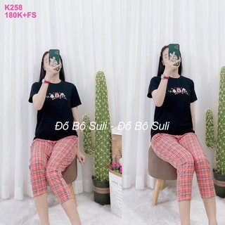 Đồ Mặc Nhà Thun Cotton Áo Hình Kiểu Dáng Năng Động, Quần Caro 9 Tấc - Bền, Đẹp, Chất liệu cao cấp