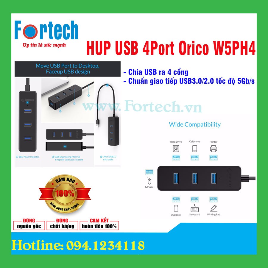Bộ chia USB HUB 4 cổng USB 3.0 W5PH4-U3