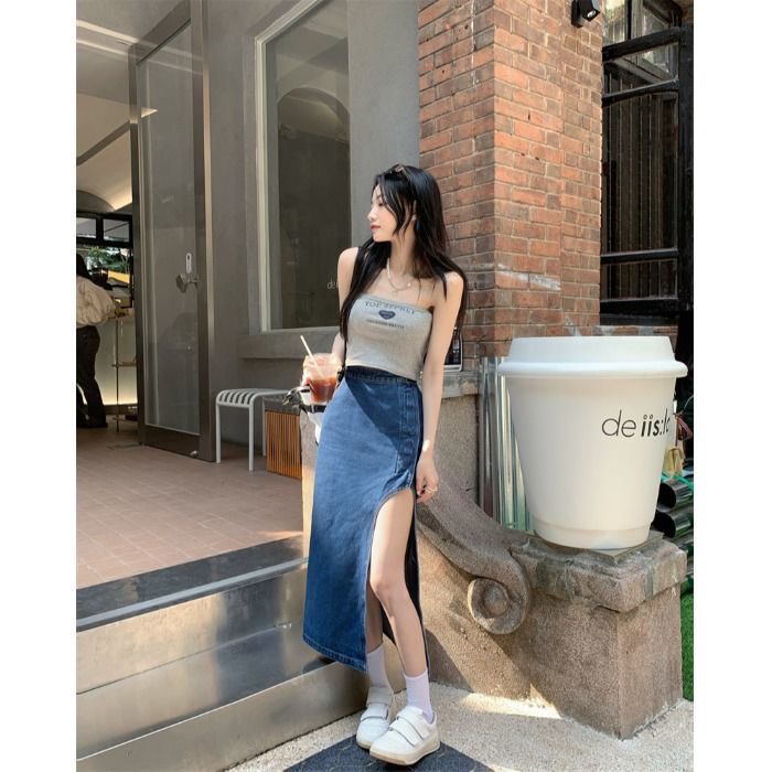 Chân Váy Jean Dáng Dài Xẻ Đùi Cá Tính