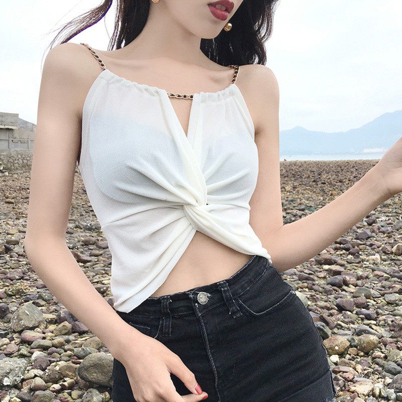 Áo croptop 2 dây phối xích sành điệu đầy cá tính cho nữ