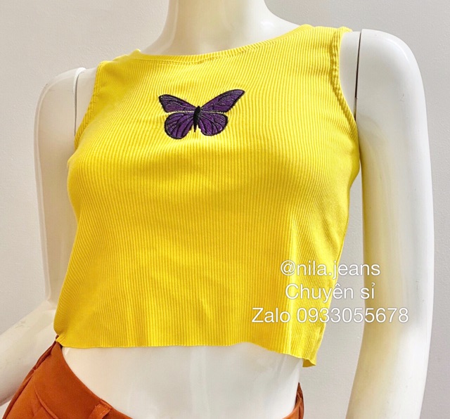 Áo thun croptop thêu hình bướm