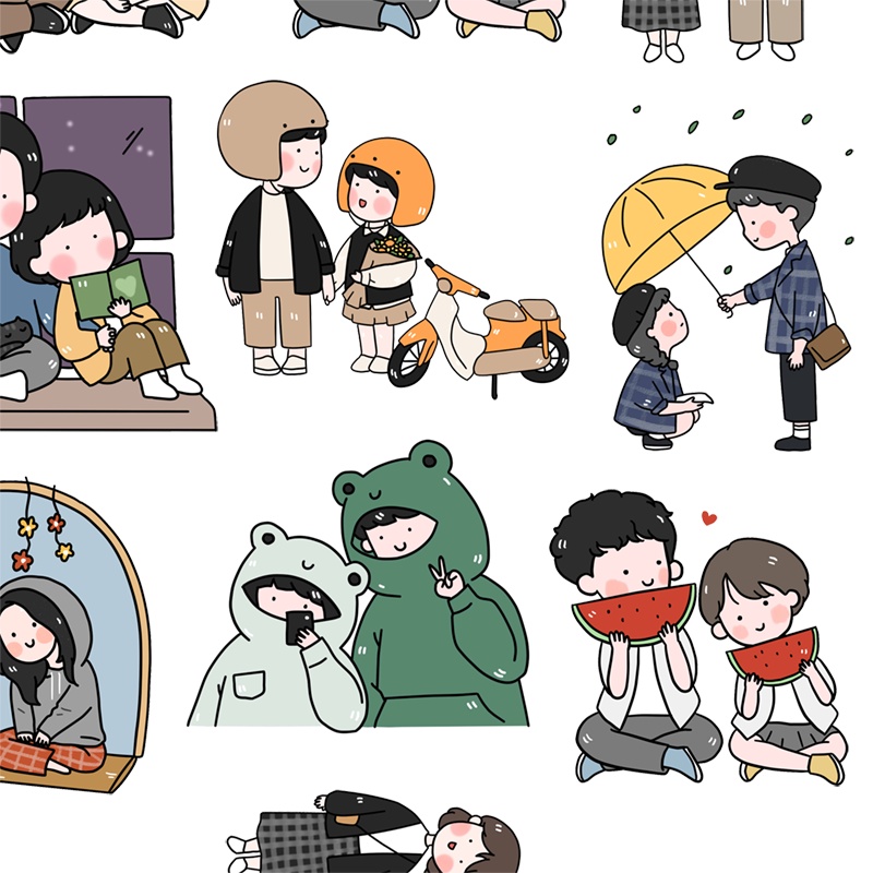 Sticker hình dán couple set 12 chiếc hình chibi xinh xắn trang trí sổ tay