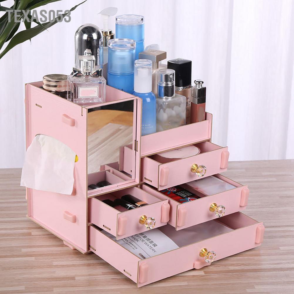 Texas053 Makeup Storage Box Four Draw Design Large Capacity Beautiful Cosmetic Case Display for Dressing Table Desktop