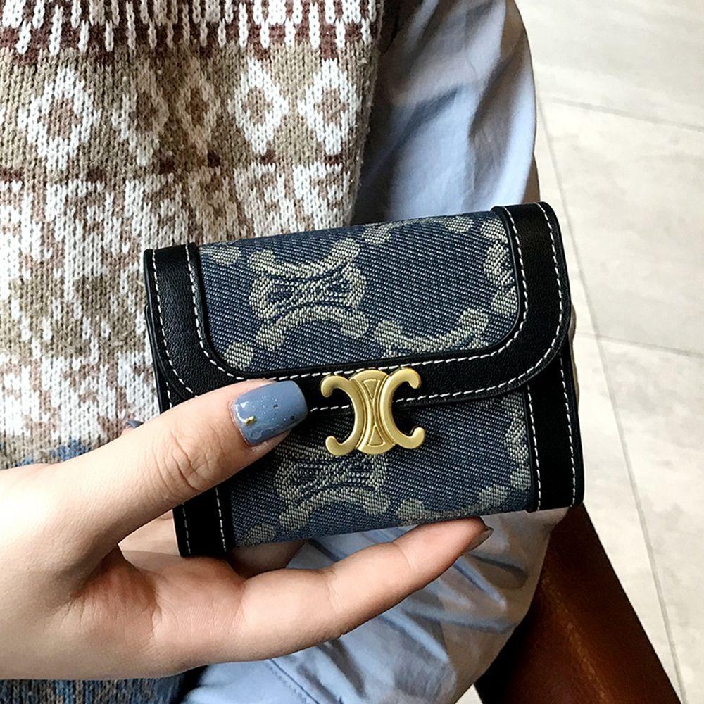 ELEGANT Ví Da Cầm Tay Dạng Gập In Họa Tiết Vintage Cho Nữ