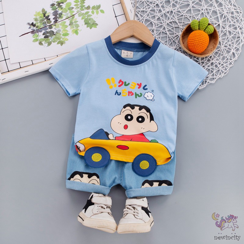 Set áo thun tay ngắn họa tiết hoạt hình kèm quần short thời trang cho bé trai