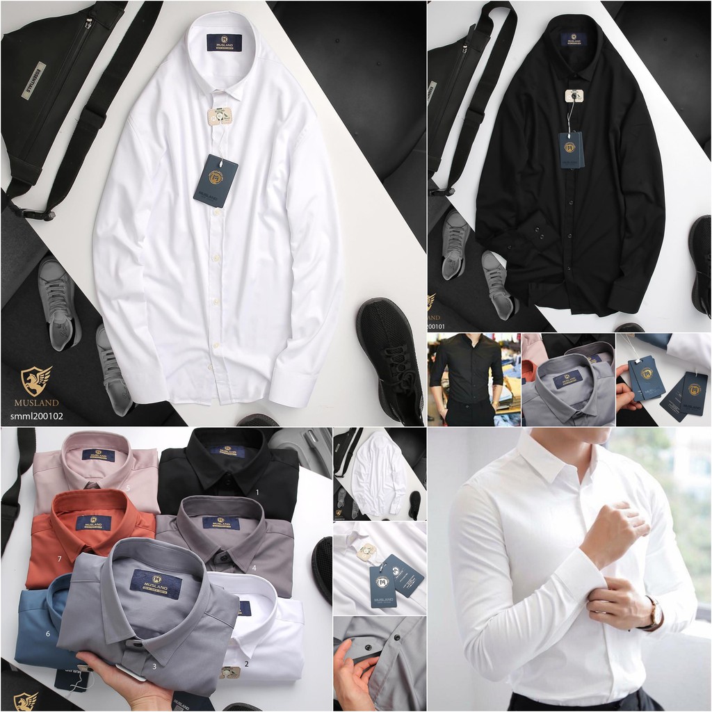 Áo sơ mi nam tay dài trơn đủ màu 💖💖💖 vải lụa mềm mát 💖 SMML7 💖đẹpcháyhàng vài mã rồi anh em💖