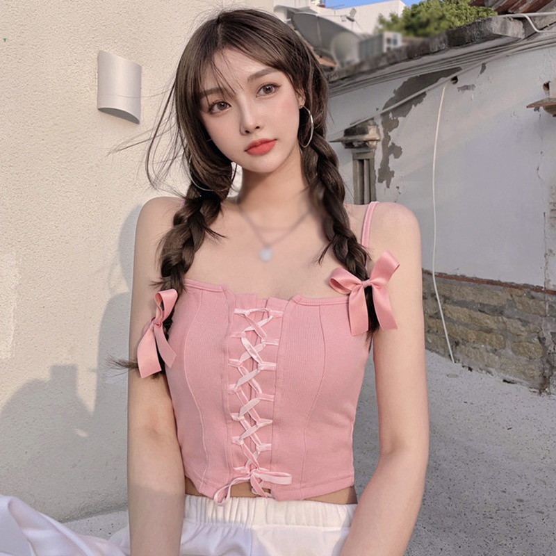 Áo Croptop Dệt Kim Không Tay Thời Trang Mùa Hè Dành Cho Nữ