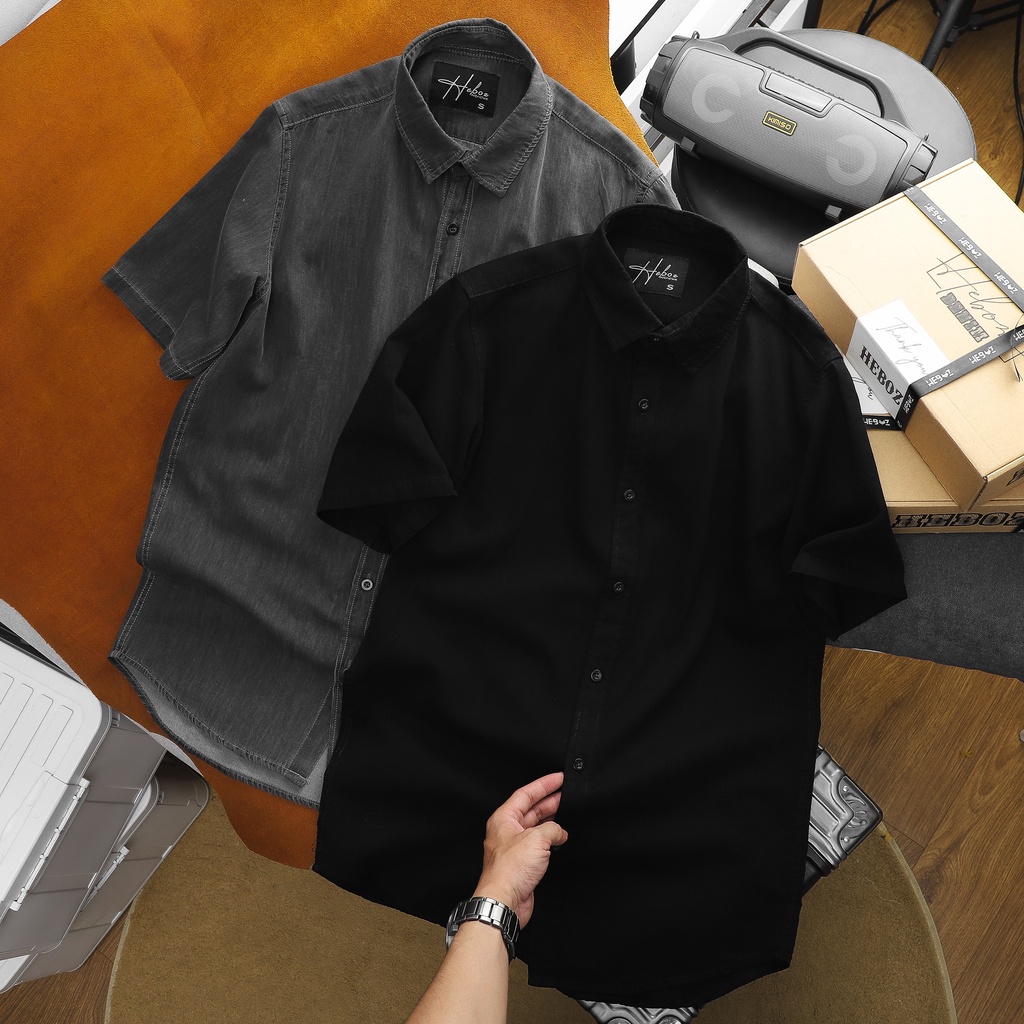 Áo sơ mi nam ngắn tay denim Heboz 3M, form slimfit hiện đại năng động thời trang 00001160